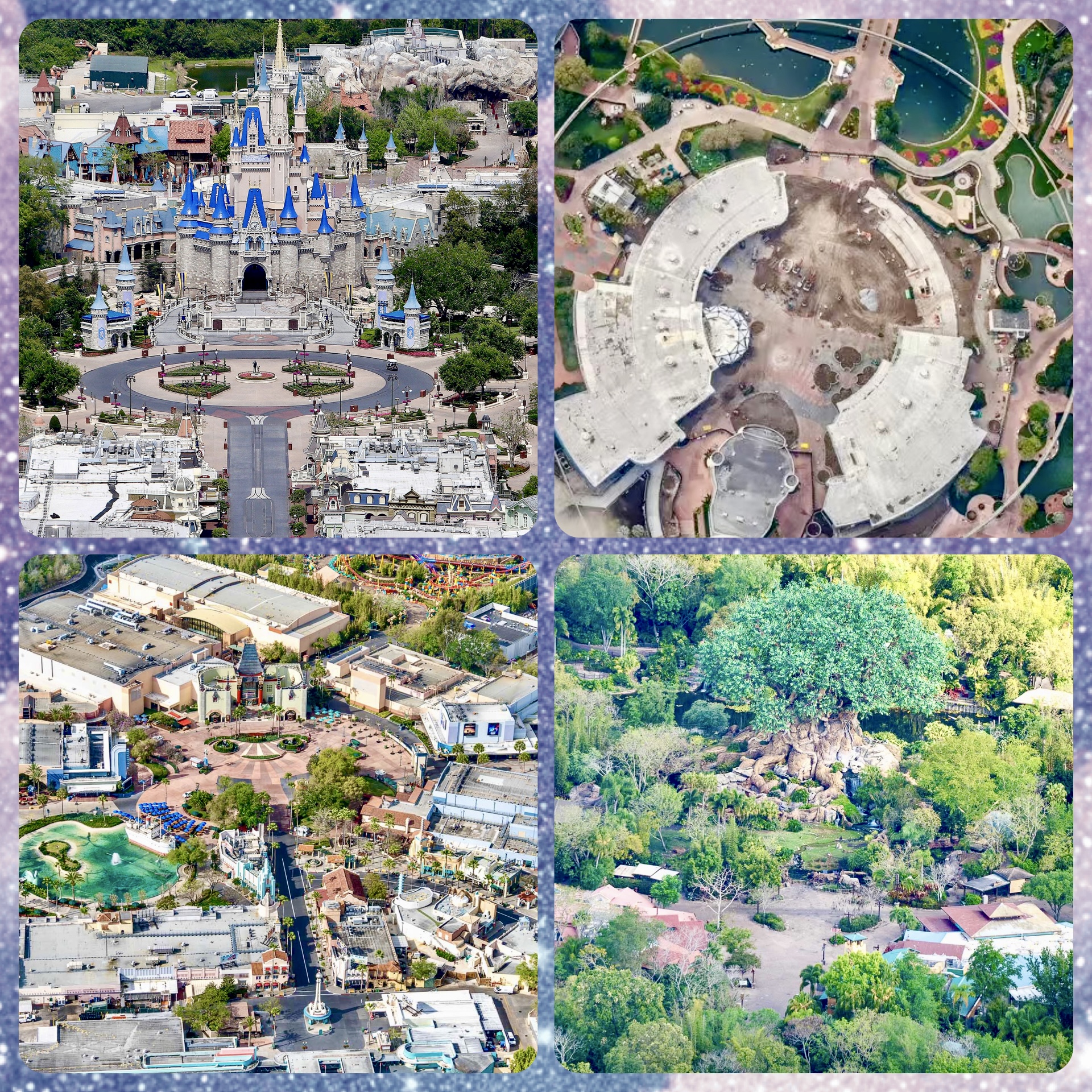Empty Disney World parks during 2020 shutdown: Magic Kingdom, EPCOT, Hollywood Studios, and Animal Kingdom